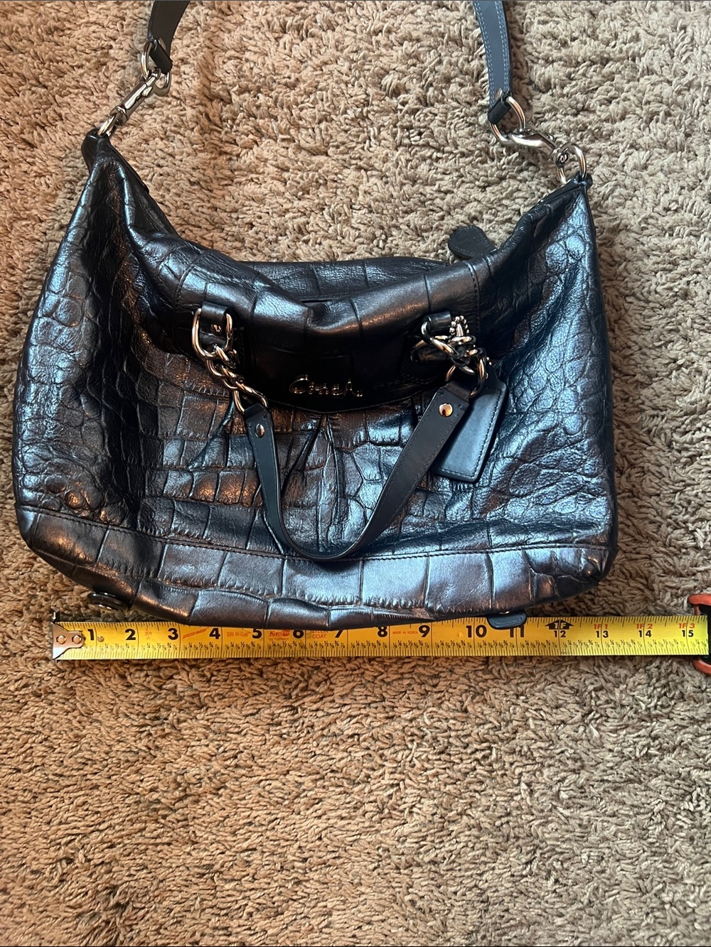 Y2K Coach Black Croc-Embossed Leather Shoulder Bag w/Chain Accents NL1126-F17660 - Picture 16 of 16